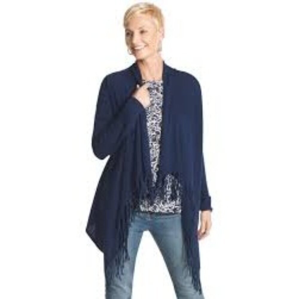 Chico's Ariana Convertible Fringe Cardigan Navy Blue Size M